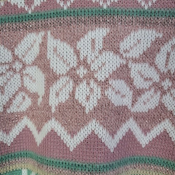 VTG 80s Womens Pink Green Snowflake Patterned Ugly Fun Sweater Small  USA - Picture 3 of 13